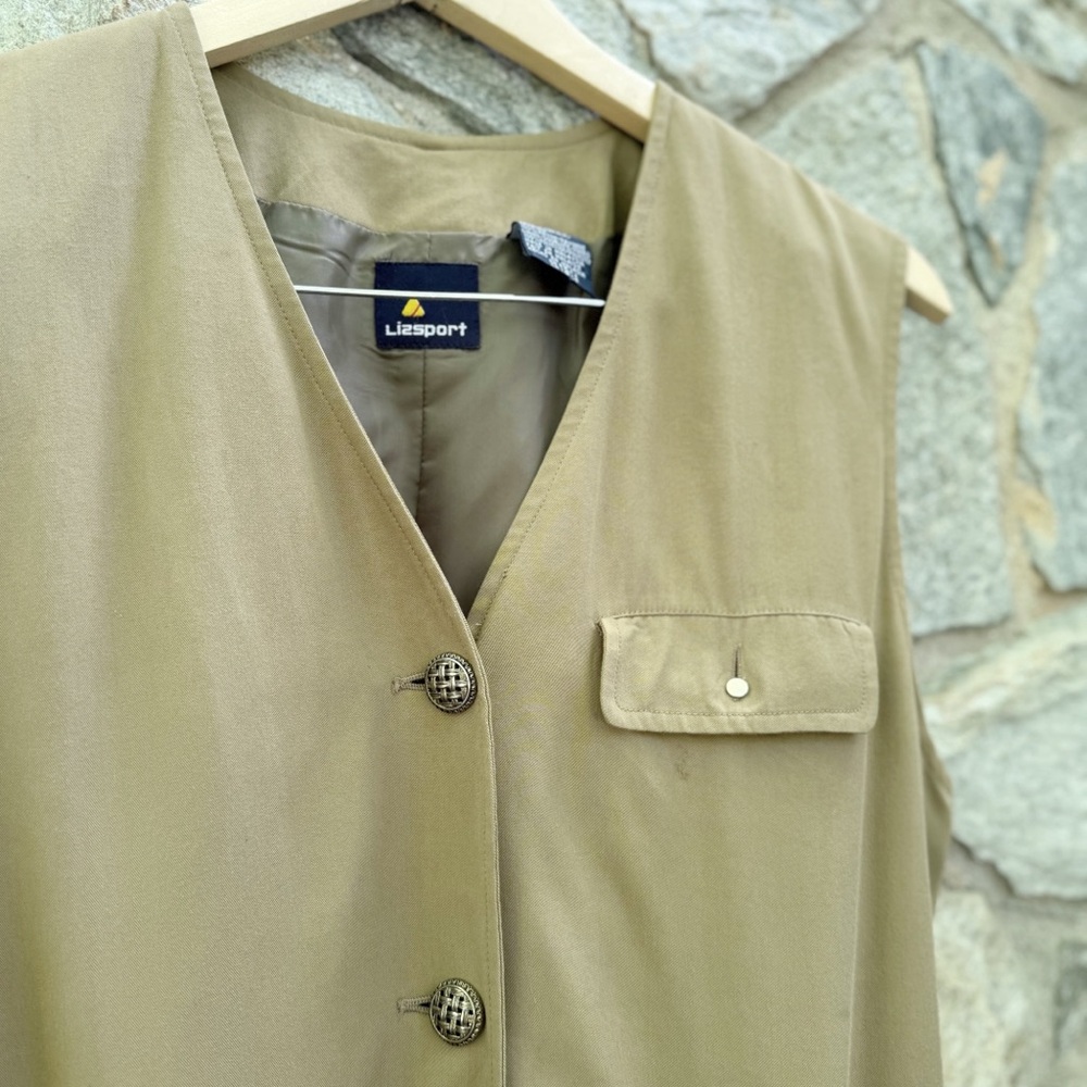 Vintage 90s Safari Vibes Khaki Sleeveless Button-Up Vest with Belt size 8 medium - Picture 3 of 8